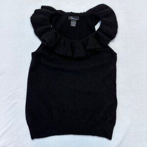 Evelyn 100% Cashmere Sleeveless Ruffle Collar Knit Sweater Size M Black